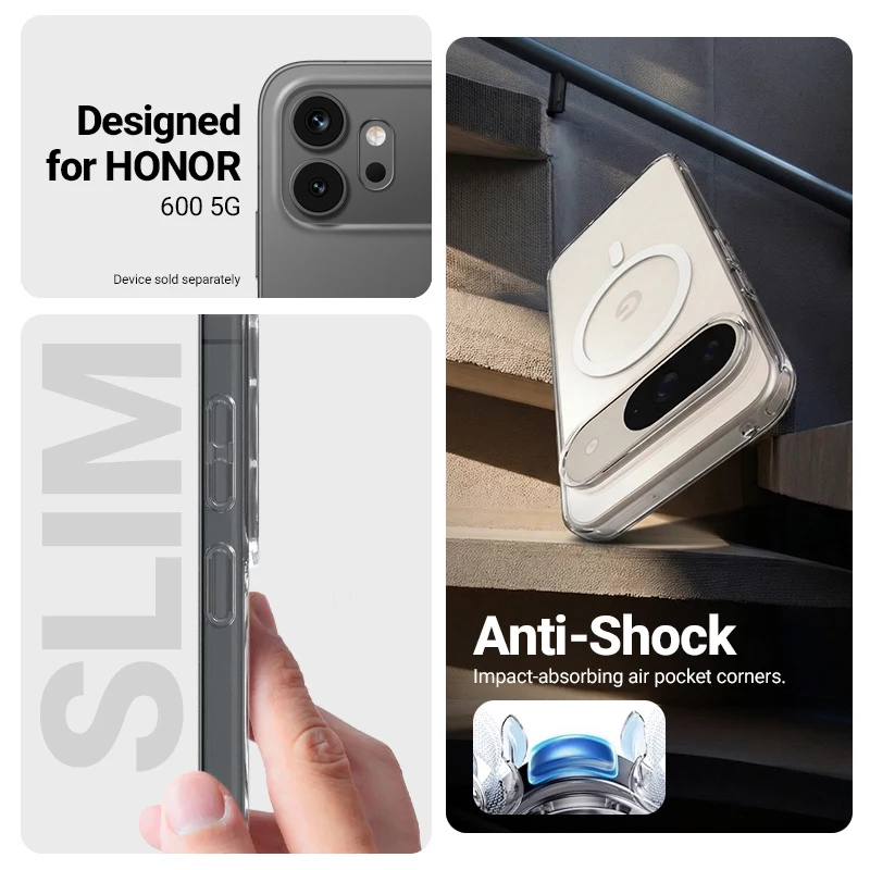 Crong Hybrid Clear Magnetic Case für Honor 600 5G, MagSafe-kompatibel, Transparent