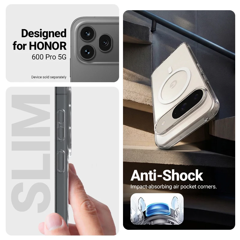 Crong Hybrid Clear Magnetic Case für Honor 600 Pro 5G, MagSafe-kompatibel, Transparent