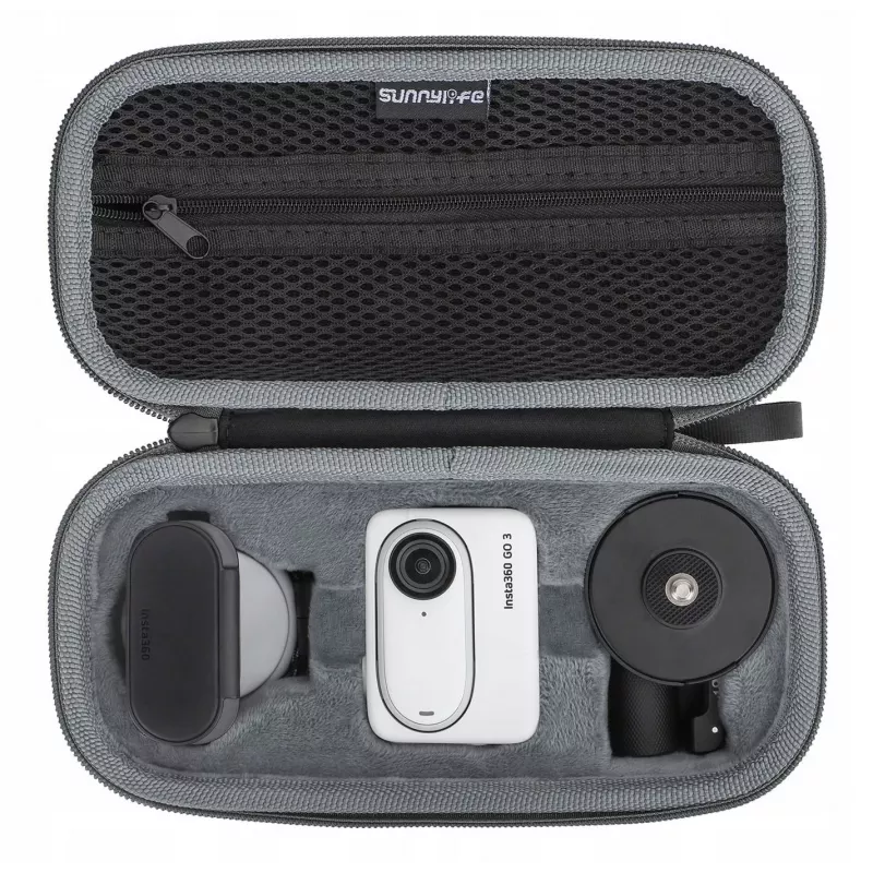 SUNNYLIFE Schutztasche für Insta360 Go 3, Schwarz, Nylon, EVA, stoßfest, staubdicht, spritzwassergeschützt, mit Handschlaufe