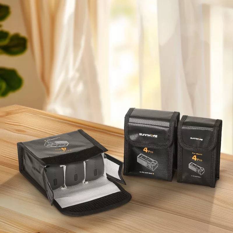 SUNNYLIFE Feuerfeste Batterie-Aufbewahrungstasche für DJI Mavic 4 Pro, für 2 Akkus, Schwarz
