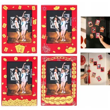 LOVEINSTANT 4x Magnetischer Bilderrahmen für Instax Mini, Rot/Gold