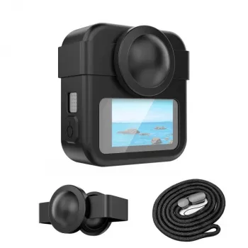 PULUZ 3-in-1 Kit Schutzhülle, Objektivdeckel, Handschlaufe für GoPro Max 2 - Schwarz