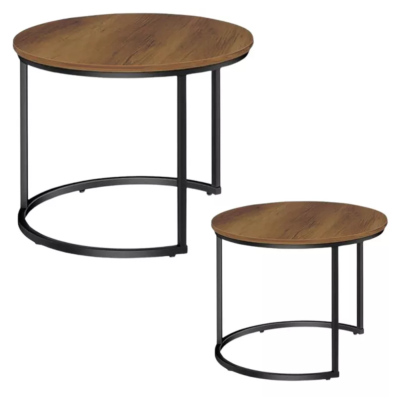 LEAN Set aus 2-in-1 runden Couchtischen, Vintage, Naturholz, 60x45cm, 40x40cm