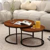 LEAN Set aus 2-in-1 runden Couchtischen, Vintage, Naturholz, 60x45cm, 40x40cm