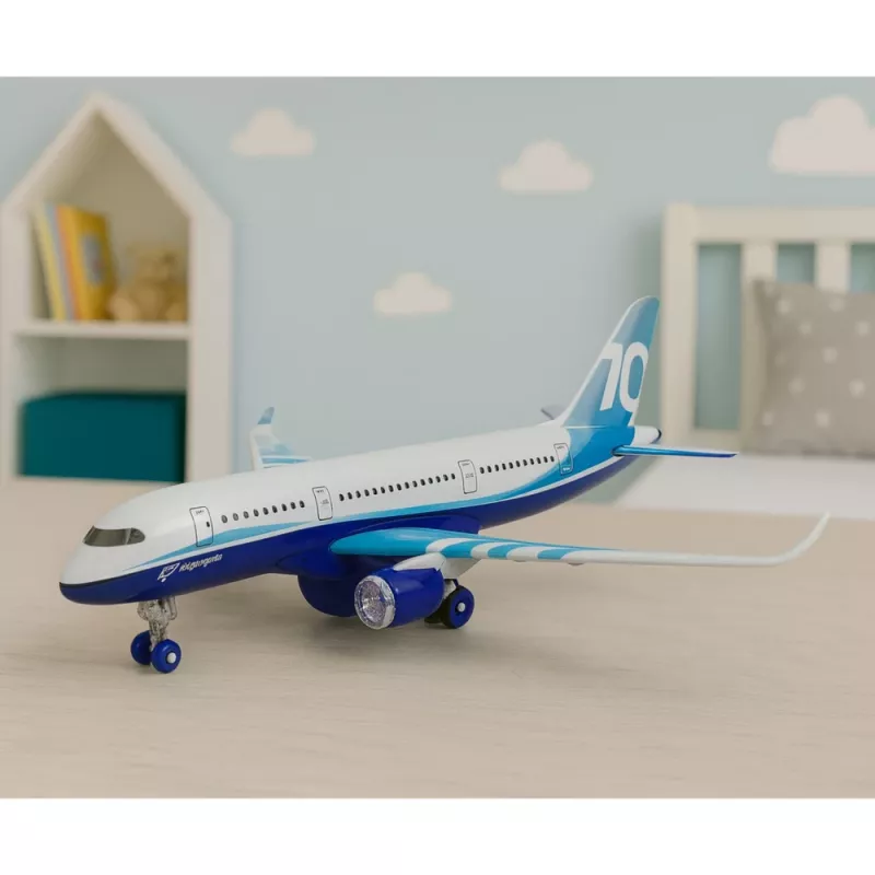 LEAN TOYS Passagierflugzeug mit Rückzugmotor, Metall, Licht, Sound, 23 cm