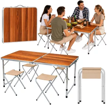 LEAN Camping-Möbelset - Klapptisch und 4 Hocker im Holzkoffer