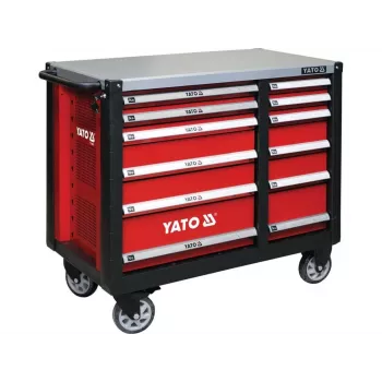 Yato YT-09003 Werkzeugwagen Stahl, 7 Schubladen, 150 kg Tragfähigkeit, Kugellagerauszüge, Zentralverriegelung, 125 mm Räder