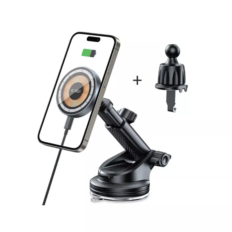 TECH-PROTECT MM15W-V5 Magnetic MagSafe Dashboard & Vent Car Mount Wireless Charger 15W Black