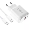 TECH-PROTECT NCA30 2-Port Netzwerk-Ladegerät PD 30W / QC3.0 + USB-C-Kabel Weiß