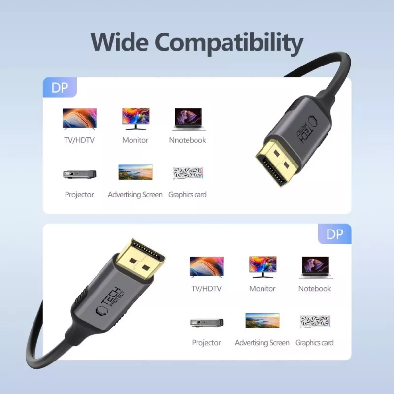 TECH-PROTECT ULTRABOOST DisplayPort auf DisplayPort Kabel 1.4 4K 60Hz 200cm Schwarz