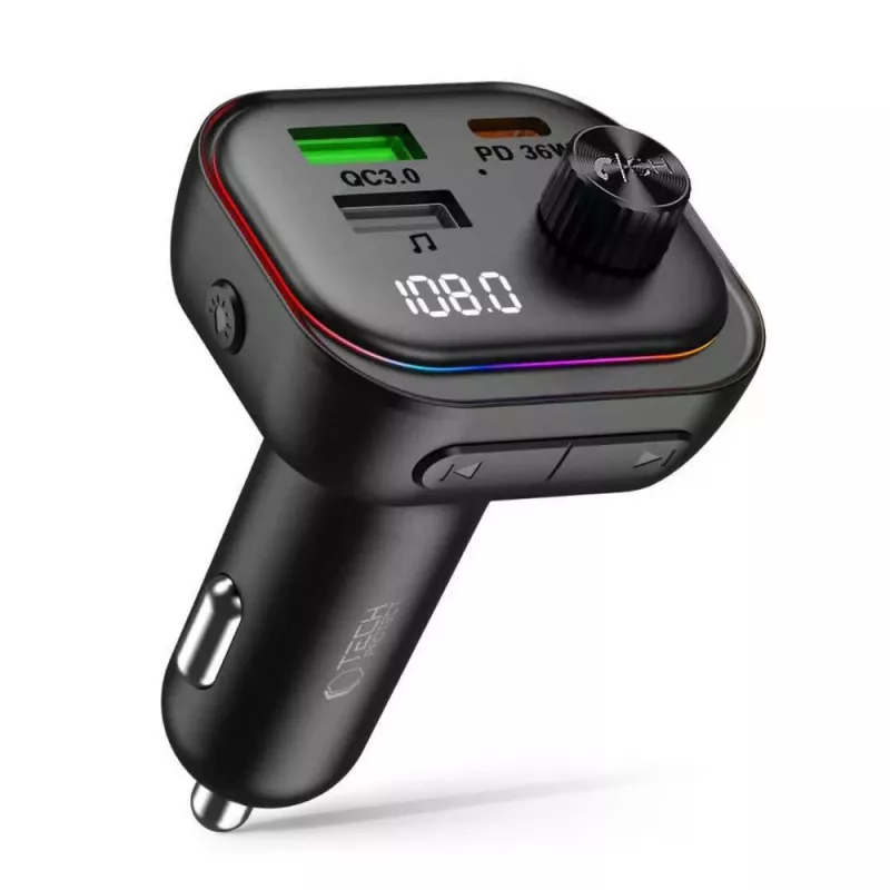 TECH-PROTECT CC07 3-Port Auto-Ladegerät PD 54W + FM-Transmitter Bluetooth Schwarz