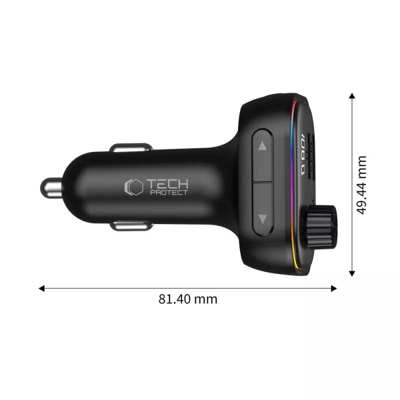 TECH-PROTECT CC07 3-Port Auto-Ladegerät PD 54W + FM-Transmitter Bluetooth Schwarz
