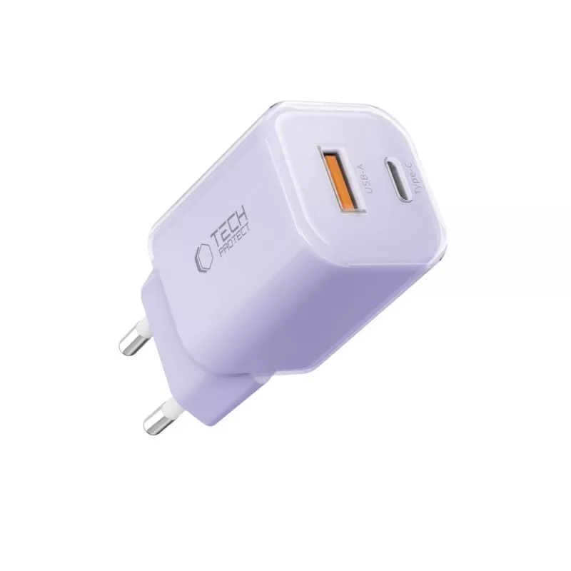 TECH-PROTECT NCM33 2-Port Netzwerk-Ladegerät PD 33W / QC3.0 Baby Purple