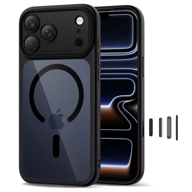 TECH-PROTECT MagPeak MagSafe Hybrid Back Cover für Apple iPhone 17 Pro Max, Schwarz/Transparent