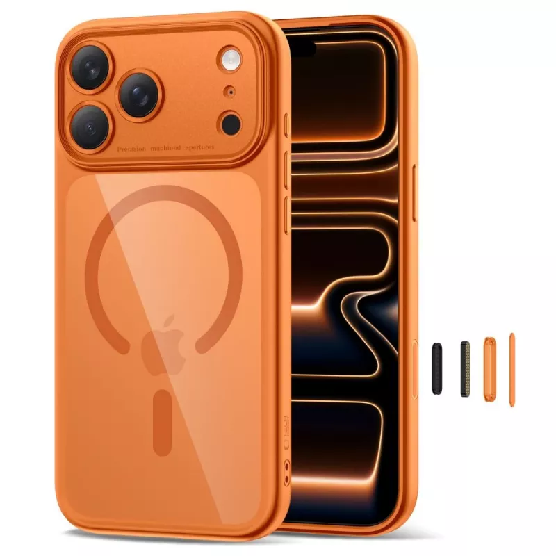 TECH-PROTECT MagPeak MagSafe Case für iPhone 17 Pro Max, Cosmic Orange/Clear