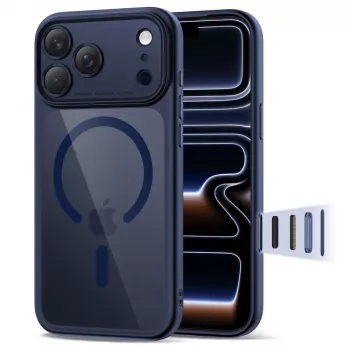 TECH-PROTECT MAGPEAK MagSafe Hybrid Case für Apple iPhone 17 Pro, Deep Blue/Clear
