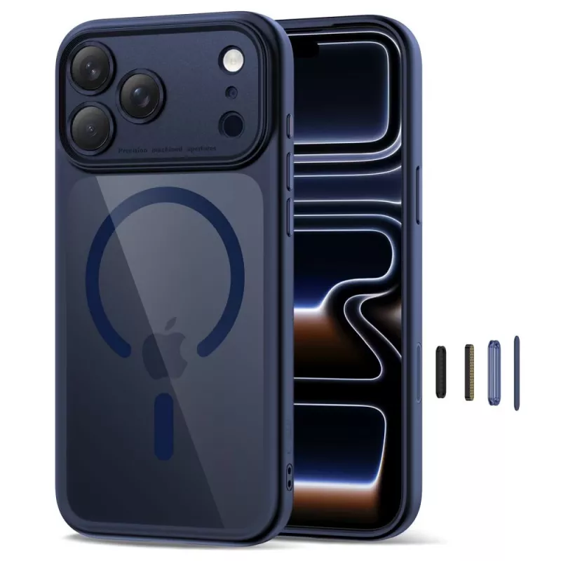 TECH-PROTECT MAGPEAK MagSafe Hybrid Case für Apple iPhone 17 Pro, Deep Blue/Clear