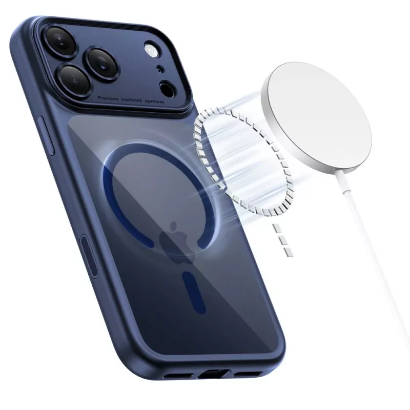 TECH-PROTECT MAGPEAK MagSafe Hybrid Case für Apple iPhone 17 Pro, Deep Blue/Clear