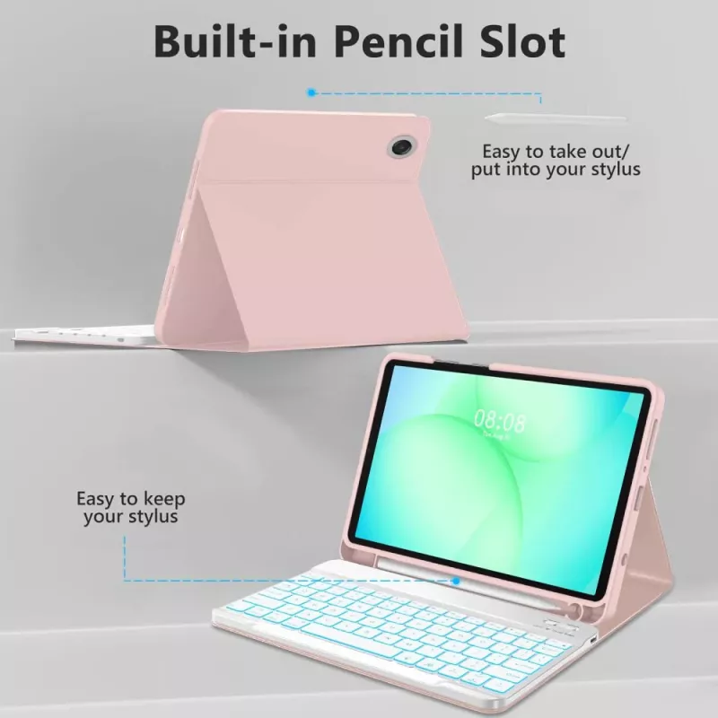 TECH-PROTECT SC Pen + Keyboard für Samsung Galaxy Tab A9 / A11 8.7 X110 / X115 / X133 / X135, Pink