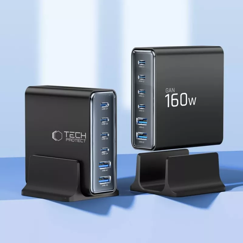TECH-PROTECT DC160W-GAN 6-Port Desktop Charger PD 160W / QC3.0 Black