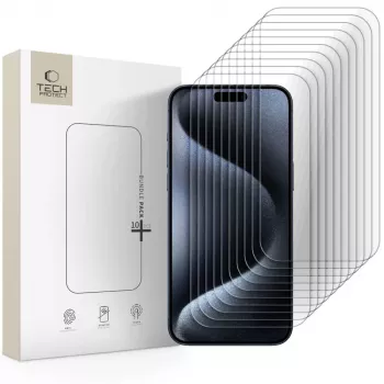 TECH-PROTECT Tempered Glass Screen Protector Bundle 10-Pack für Apple iPhone 15 Pro Max Clear
