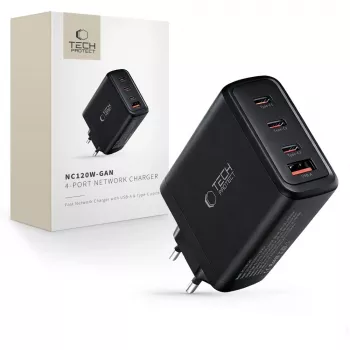 TECH-PROTECT NC120W-GAN 4-Port Network Charger PD 120W / QC3.0 Black