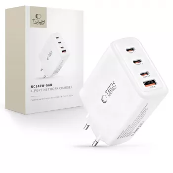 TECH-PROTECT NC140W-GAN 4-Port Netzwerkladegerät PD 140W / QC3.0 Weiß