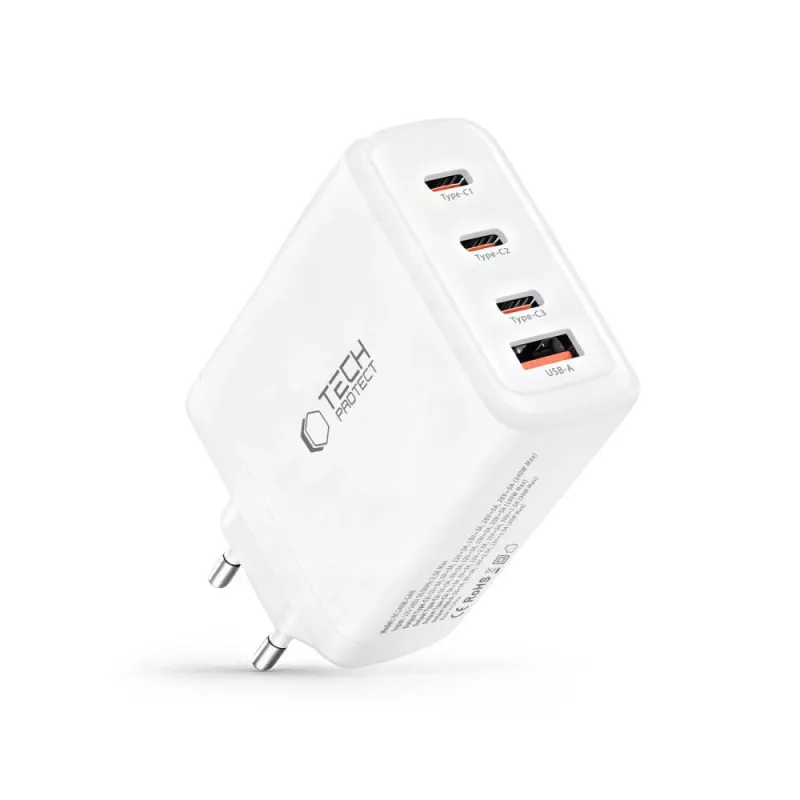 TECH-PROTECT NC140W-GAN 4-Port Netzwerkladegerät PD 140W / QC3.0 Weiß
