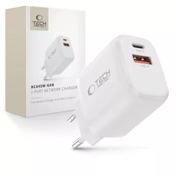 TECH-PROTECT NCA45W-GAN 2-Port Netzwerkladegerät PD 45W / QC3.0 Weiß