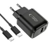 TECH-PROTECT NCA45W-GAN 2-Port Netzwerk-Ladegerät PD 45W / QC3.0 + USB-C Kabel Schwarz