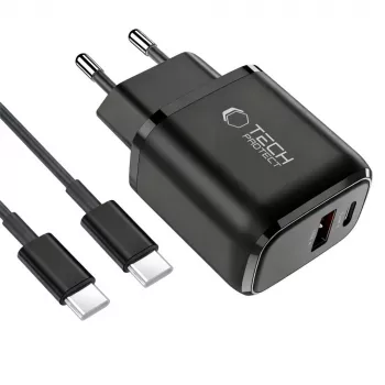 TECH-PROTECT NCA45W-GAN 2-Port Netzwerk-Ladegerät PD 45W / QC3.0 + USB-C Kabel Schwarz