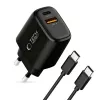 TECH-PROTECT NCA45W-GAN 2-Port Netzwerk-Ladegerät PD 45W / QC3.0 + USB-C Kabel Schwarz