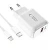 TECH-PROTECT NCA45W-GAN 2-Port Netzwerkladegerät PD 45W / QC3.0 + Lightning-Kabel Weiß