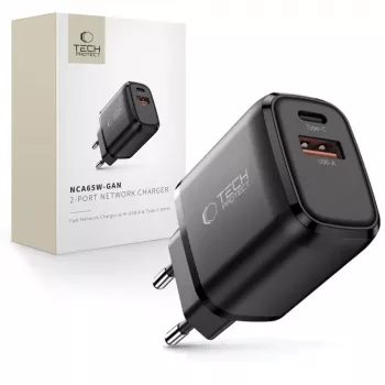 TECH-PROTECT NCA65W-GAN 2-Port Netzwerkladegerät PD 65W / QC3.0 Schwarz