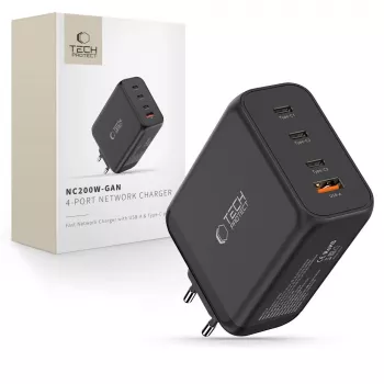 TECH-PROTECT NC200W-GAN 4-Port Netzwerk-Ladegerät PD 200W / QC3.0 Schwarz