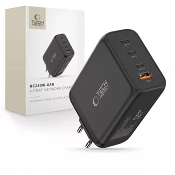 TECH-PROTECT NC240W-GAN 4-Port Netzwerk-Ladegerät PD 240W / QC3.0 Schwarz