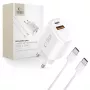 TECH-PROTECT NCA45W-GAN 2-Port Netzwerk-Ladegerät PD 45W / QC3.0 + USB-C Kabel Weiß