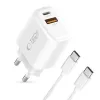 TECH-PROTECT NCA45W-GAN 2-Port Netzwerk-Ladegerät PD 45W / QC3.0 + USB-C Kabel Weiß
