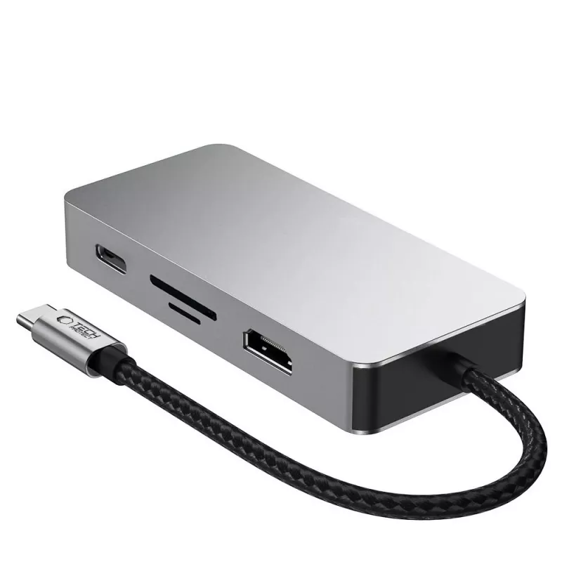 TECH-PROTECT HB05 9-in-1 USB-C Hub Adapter mit USB 2.0, USB 3.0, HDMI 4K 60Hz, SD/TF, PD 100W, RJ45 Gigabit Ethernet, Space Grey