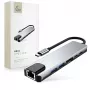 TECH-PROTECT HB02 HUB Adapter 6-in-1 USB-C + USB 2.0 + USB 3.0 + HDMI 4K 30Hz + RJ45 + PD 100W Space Grey