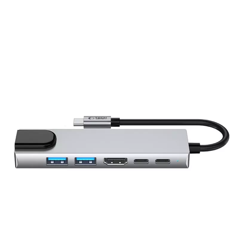TECH-PROTECT HB02 HUB Adapter 6-in-1 USB-C + USB 2.0 + USB 3.0 + HDMI 4K 30Hz + RJ45 + PD 100W Space Grey