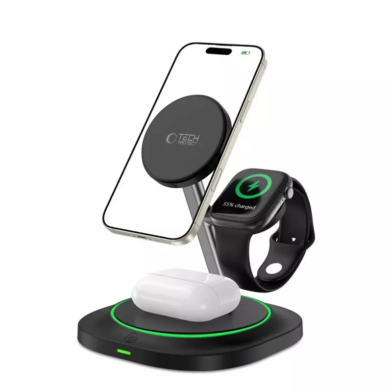 Tech-Protect QI15W-A46 3IN1 MagSafe Wireless Charging Station Black