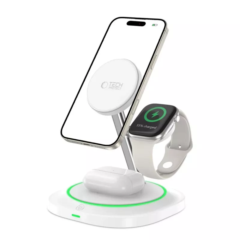 Tech-Protect QI15W-A46 3IN1 MagSafe Wireless Charging Station White