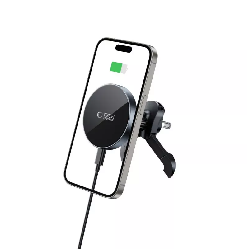 TECH-PROTECT MM15W-V5 Magnetic MagSafe Stable Vent Car Mount Wireless Charger 15W Black/Black