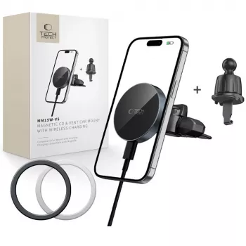 TECH-PROTECT MM15W-V5 Magnetische MagSafe CD- & Lüftungshalterung fürs Auto, kabelloses Ladegerät 15W Schwarz