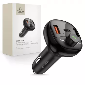TECH-PROTECT CC06 3-Port Auto-Ladegerät PD 72W + FM-Transmitter Bluetooth Schwarz
