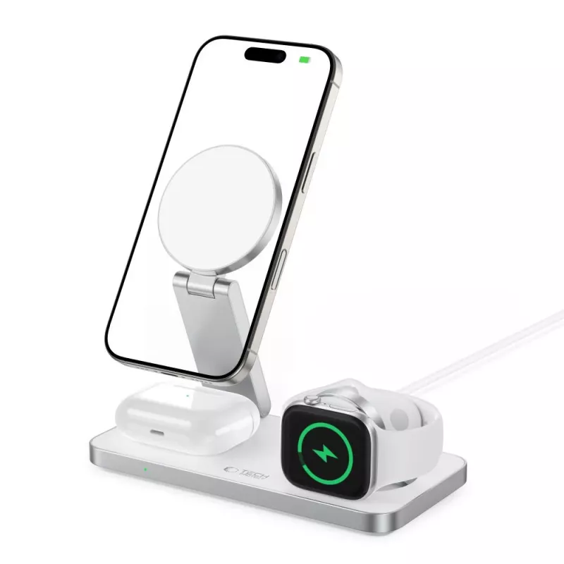 TECH-PROTECT QI15W-A47 3-in-1 Magnetic MagSafe Wireless Charger White