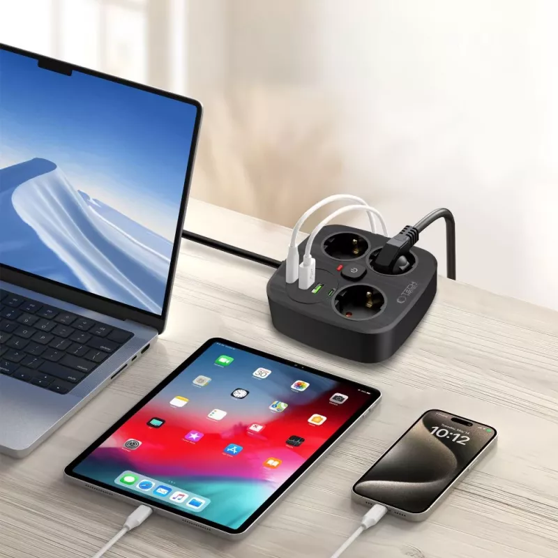 TECH-PROTECT PCS3X4 Steckdosenleiste 2 USB & 2 Type-C & 3 Steckdosen 200cm Schwarz