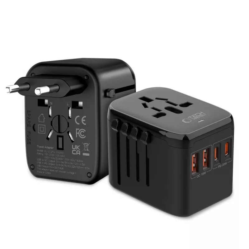 TECH-PROTECT TA200 Travel Adapter EU / UK / US / AU Black