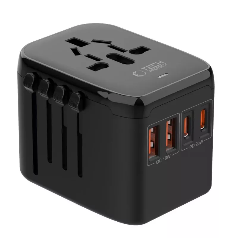 TECH-PROTECT TA200 Travel Adapter EU / UK / US / AU Black